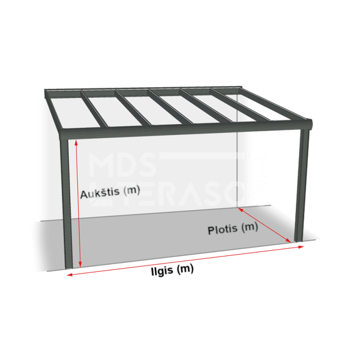 Aluminum terrace canopy Stuttgart 606x410x250 gray - Image 2