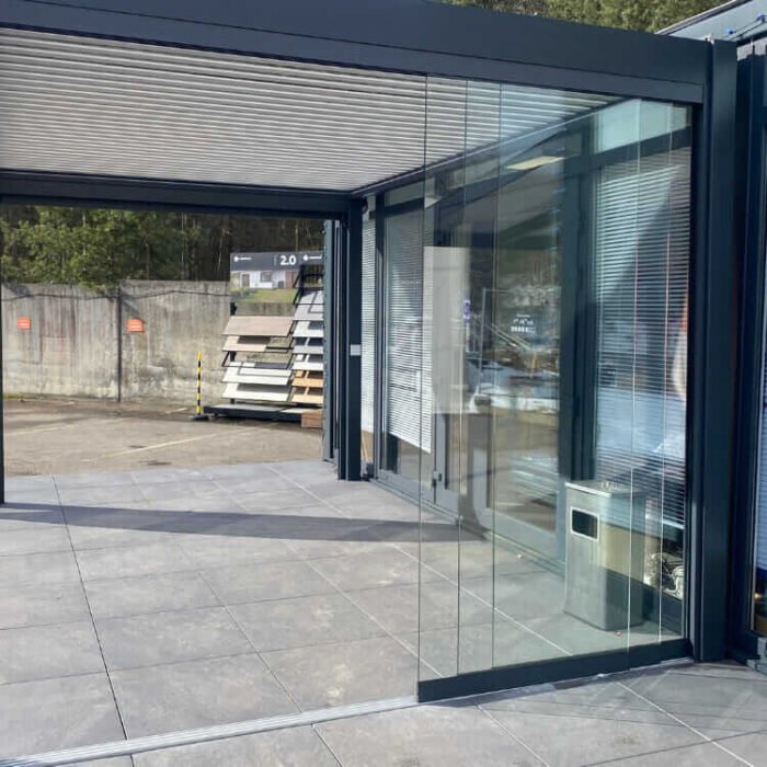 Glazing frameless sliding system for terrace 4 rails gray - Image 2