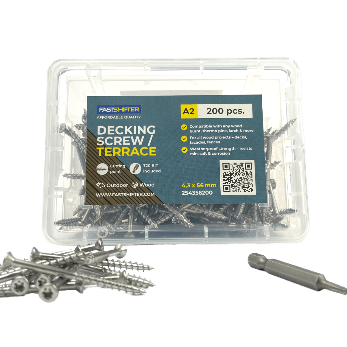 FastShifter-Decking-Screw-_-terrace-A2 Fastshifter Decking Screws A2, 4.3x56mm, 200 pcs. - Image 1